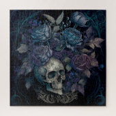 Scull met blauwe Rozen Jigzaag Puzzle Legpuzzel (Verticaal)