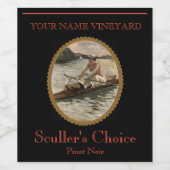 "SCULLER'S CHOICE" vrouw roeier op Wijn Etiket (Enkel label)