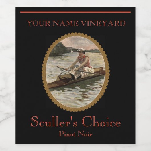 "SCULLER'S CHOICE"  vrouw roeier op Wijn Etiket (Enkel label)