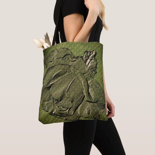 Sculpted Effect Green Rosebud Floral Art Tote Bag (Dichtbij)
