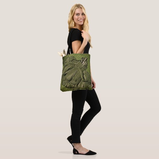 Sculpted Effect Green Rosebud Floral Art Tote Bag (Op model)