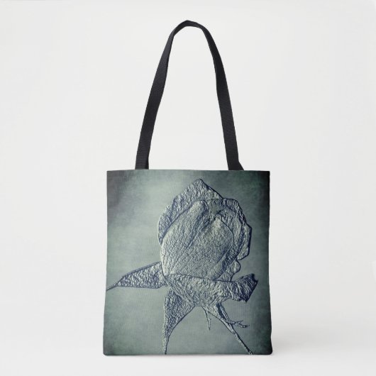 Sculpted Effect Silver Rosebud Flower Art Tote Bag (Voorkant)
