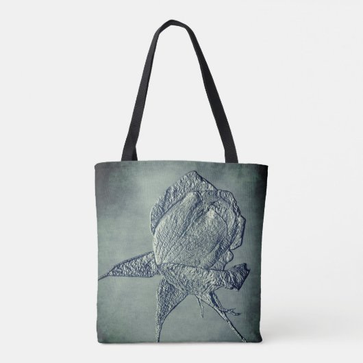 Sculpted Effect Silver Rosebud Flower Art Tote Bag (Achterkant)