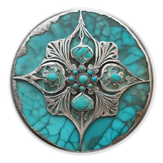 Sculpted Metal & Turquoise Modern Keramische Knop (Voorkant)