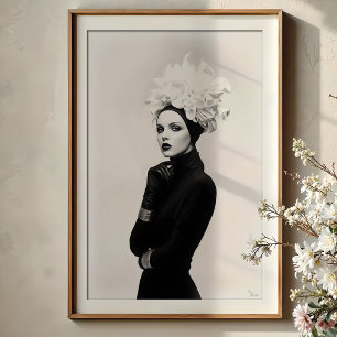Sculptural Bloom: Avant-Garde Monochrome Mode Poster