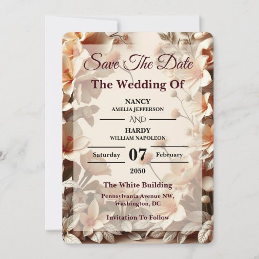 Sculptural Floral Neutral Wedding Save The Date (Voorkant)