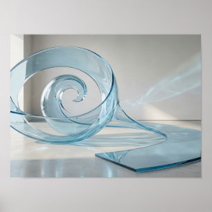 Sculpturale Blauwe Glazen Spiraal Moderne Wandkuns Poster