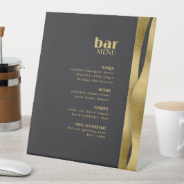 Sculpturale golven bar menu mat zwart goud ID1312 Reclamebord Met Voetstuk