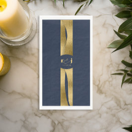 Sculpturale golven bruiloft Navyblauw Goud ID1312 Servet