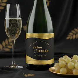 Sculpturale golven Trouw goud mat zwart ID1312 Sparkling Wijnetiket