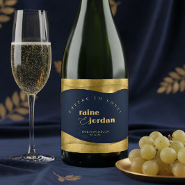Sculpturale golven trouw goud Navyblauw ID1312 Sparkling Wijnetiket