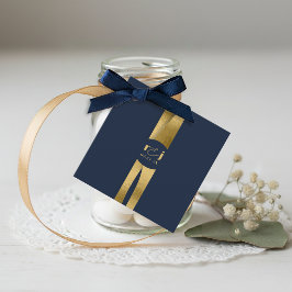 Sculpturale golven trouw marineblauw goud ID1312 Bedankjes Labels