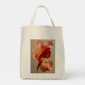 Sculpturale rode en perzik bloem kunst tote bag (Achterkant)