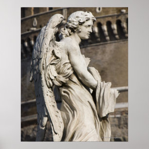 Sculptuur van de engel met kledingstuk en dobbelst poster