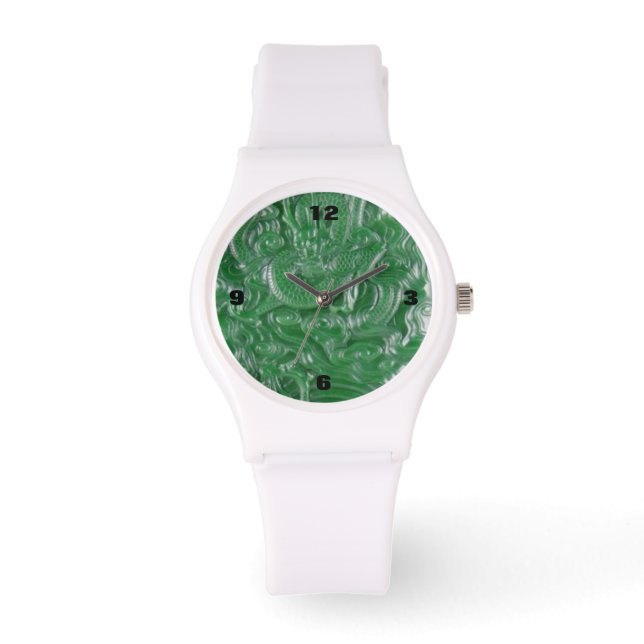 sculptuur van de groene jade chinese draak horloge (Voorkant)