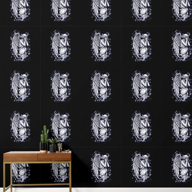 Sculptuur van een wenende engel - met spatten 1 behang (Hal)