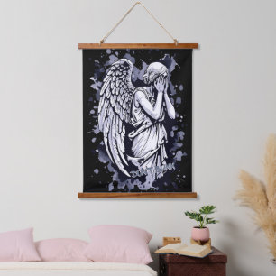 Sculptuur van een wenende engel - met spatten 1 hangend wandkleed