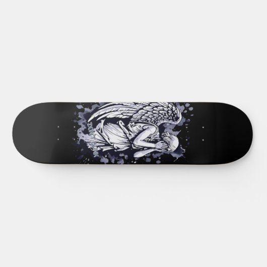 Sculptuur van een wenende engel - met spatten 1 persoonlijk skateboard (Horizontaal)