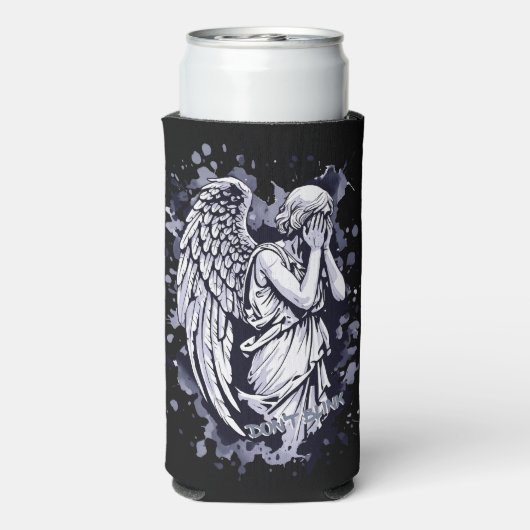 Sculptuur van een wenende engel - met spatten 1 seltzer blikjeskoeler (Seltzer Achterkant)