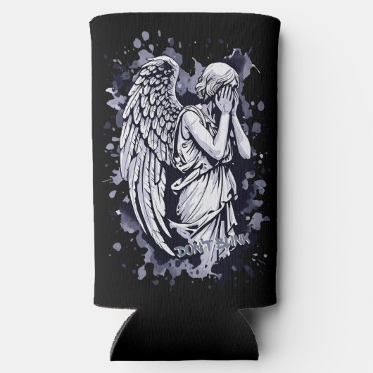 Sculptuur van een wenende engel - met spatten 1 seltzer blikjeskoeler (Achterkant)