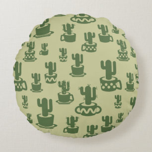 Sculptuur van sappige cactus in cups en potten rond kussen