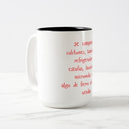 "se compran..." mug tweekleurige koffiemok (Voorkant links)