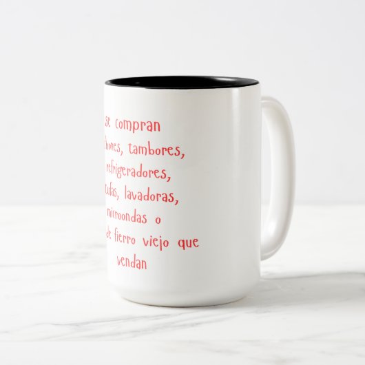 "se compran..." mug tweekleurige koffiemok (Voorkant rechts)