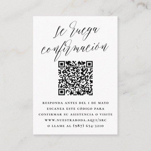Se Ruega Confirmación Código QR RSVP de Boda Informatiekaartje (Voorkant)
