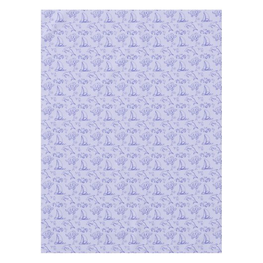 Sea animals and sailboat one line drawing pattern tafelkleed (Voorkant)