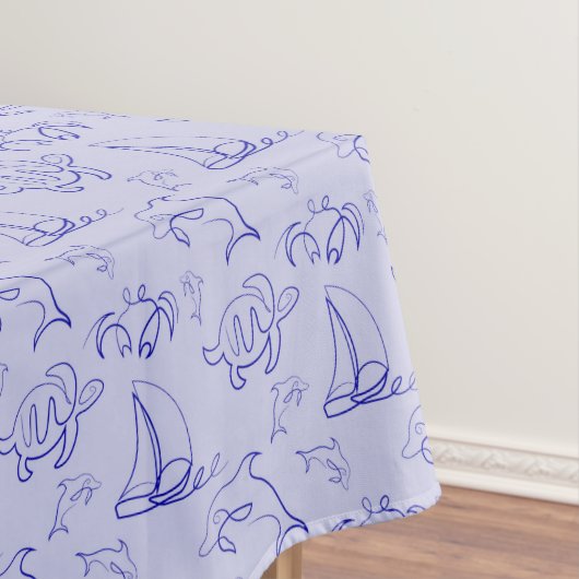 Sea animals and sailboat one line drawing pattern tafelkleed (Voorbeeld)