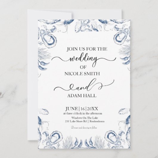  Sea Beach Wedding Invitation |Coastal Destination Kaart (Voorkant)