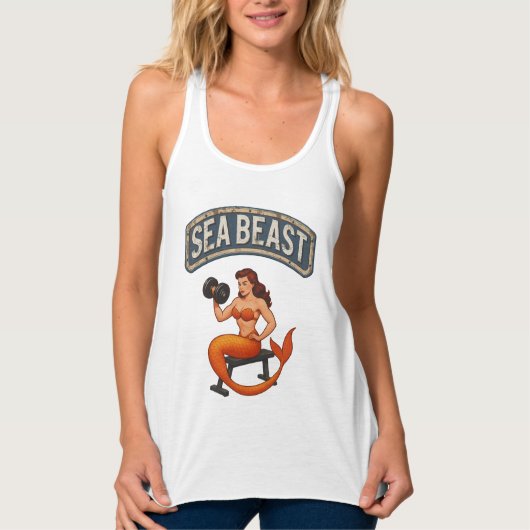 Sea Beast Gym Mermaid | Retro Pin-Up Activewear Tanktop (Voorkant)