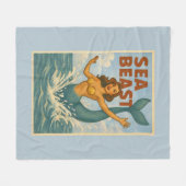 Sea Beast Retro Mermaid | Funny Coastal Beach Blue Fleece Deken (Voorkant (Horizontaal))
