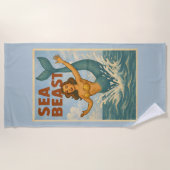 Sea Beast Retro Mermaid | Funny Coastal Beach Blue Strandlaken (Voorkant)