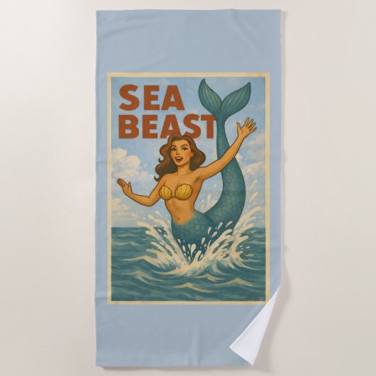 Sea Beast Retro Mermaid | Funny Coastal Beach Blue Strandlaken (Voorkant)