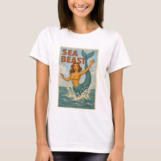 Sea Beast Retro Mermaid | Funny Coastal Beach Life T-shirt (Voorkant)
