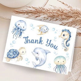 Sea Blue Ocean Boy Baby Shower Folded Thank You Bedankkaart