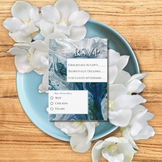 Sea Blues Alcohol Ink Paint Elegant Wedding Informatiekaartje