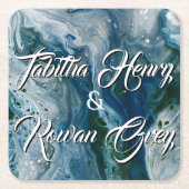 Sea Blues Alcohol Ink Paint Elegant Wedding  Kartonnen Onderzetters (Voorkant)