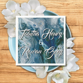 Sea Blues Alcohol Ink Paint Elegant Wedding Servet