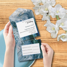 Sea Blues Alcohol Ink Wedding Invitation Elegance All In One Uitnodiging