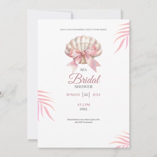 Sea bridal shower pink bridal shower invitation kaart (Voorkant)