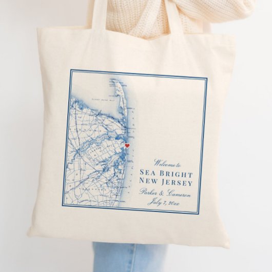 Sea Bright New Jersey Kaart Elegant Trouw Welkom Tote Bag
