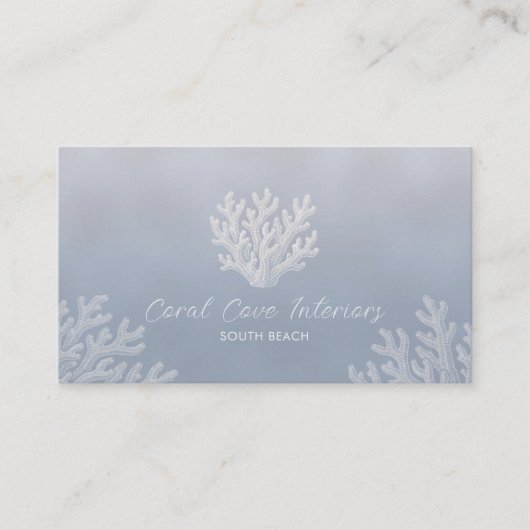 Sea Coral Silhouette | Silver Blue Pearl Visitekaartje (Voorkant)