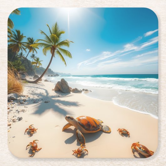 Sea  Crabs on Tropical Beach – Serene Ocea Kartonnen Onderzetters (Voorkant)