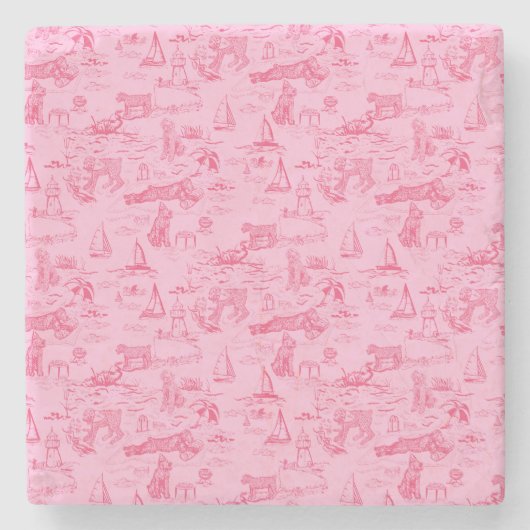 Sea Dog Toile Pink  Stenen Onderzetter (Voorkant)