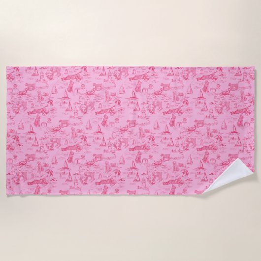 Sea Dog Toile Pink  Strandlaken (Voorkant)
