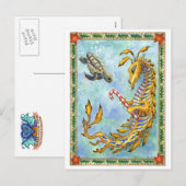Sea Dragon-Sea Turtle Xmas postcard Feestdagenkaart (Voorkant / Achterkant)