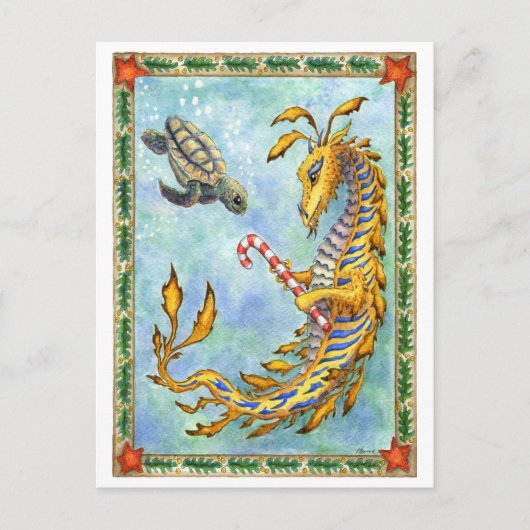 Sea Dragon-Sea Turtle Xmas postcard Feestdagenkaart (Voorkant)