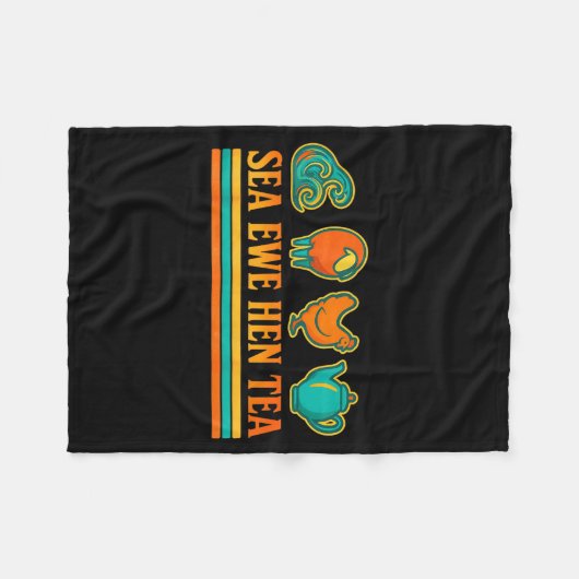 Sea Ewe Hen Tea Funny Pun Saying Retro Style  Fleece Deken (Voorkant (Horizontaal))